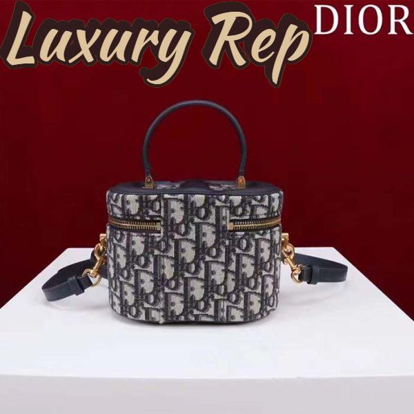 Replica Dior Women Small CD Signature Vanity Case Blue Oblique Jacquard Leather Handle 6
