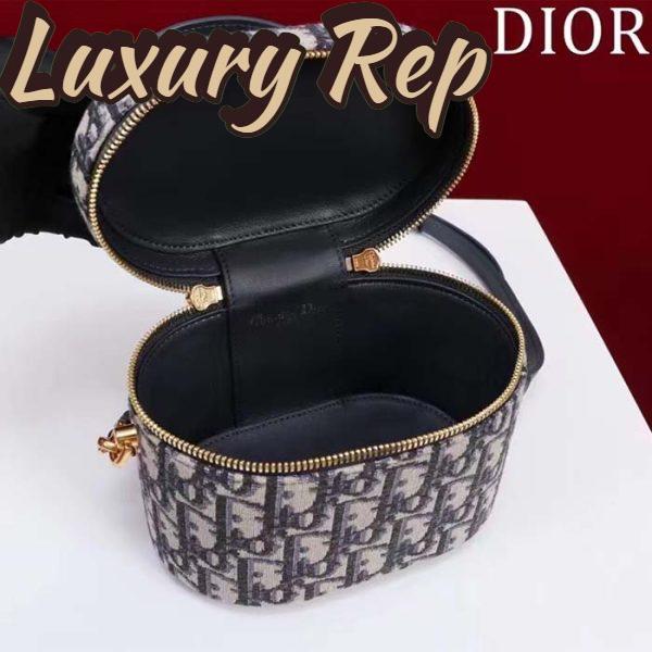 Replica Dior Women Small CD Signature Vanity Case Blue Oblique Jacquard Leather Handle 7