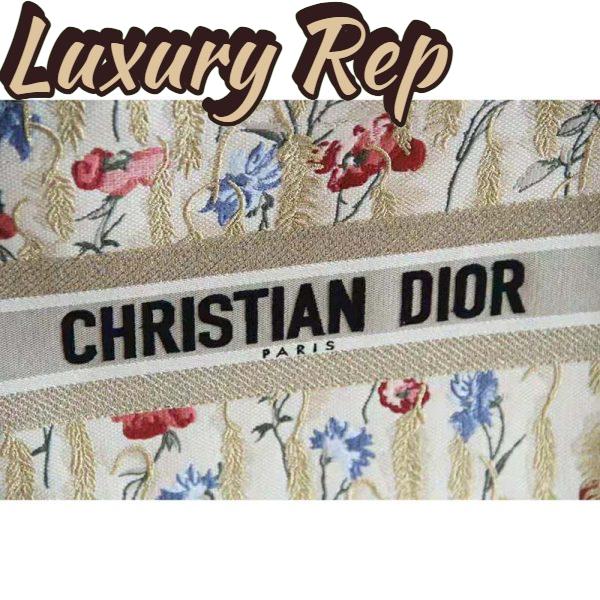 Replica Dior Women Small Book Tote Beige Multicolor Hibiscus Metallic Thread Embroidery 13