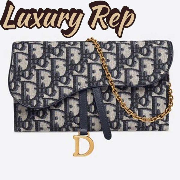 Replica Dior Women Saddle Wallet Blue Dior Oblique Jacquard ‘D’ Stirrup
