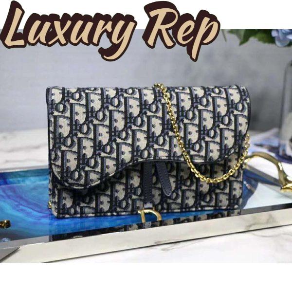 Replica Dior Women Saddle Wallet Blue Dior Oblique Jacquard ‘D’ Stirrup 3