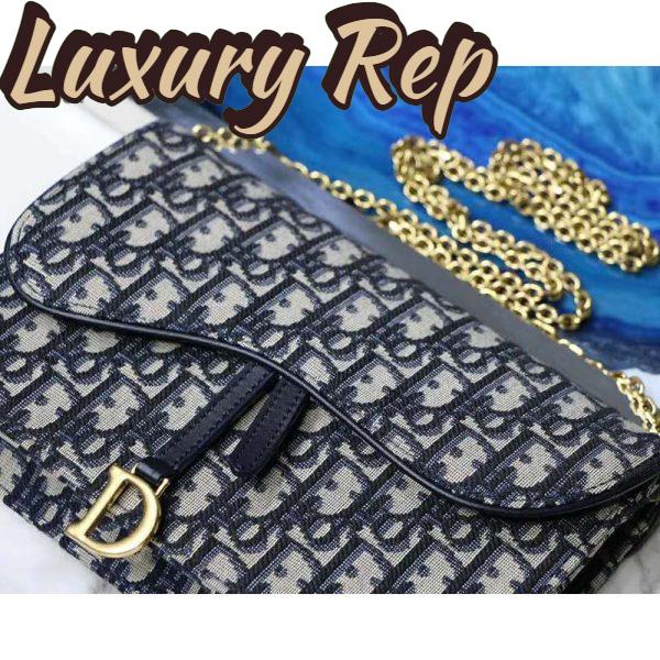 Replica Dior Women Saddle Wallet Blue Dior Oblique Jacquard ‘D’ Stirrup 7