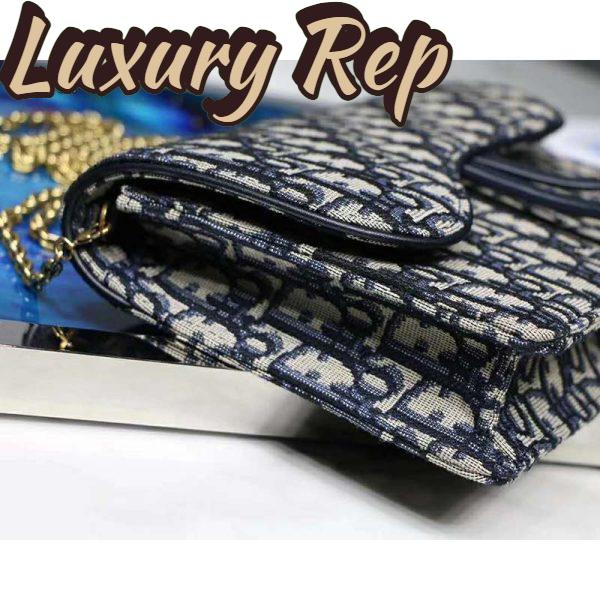 Replica Dior Women Saddle Wallet Blue Dior Oblique Jacquard ‘D’ Stirrup 8