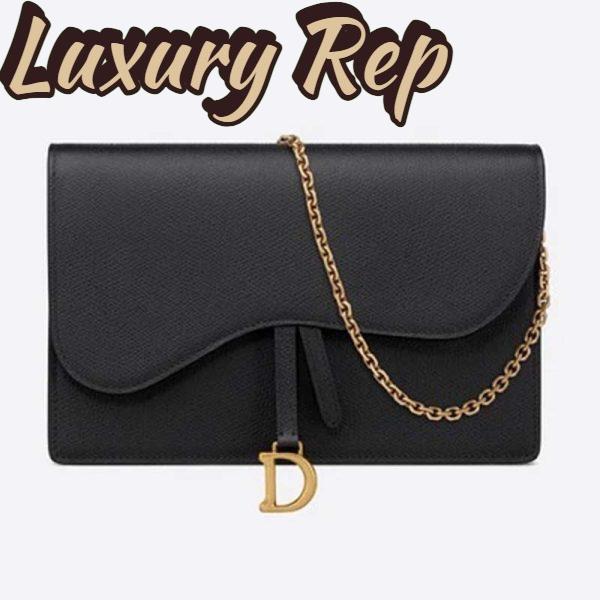 Replica Dior Women Saddle Pouch Large Wallet On Chain Clutch Black Grained Calfskin