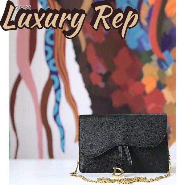 Replica Dior Women Saddle Pouch Large Wallet On Chain Clutch Black Grained Calfskin 3