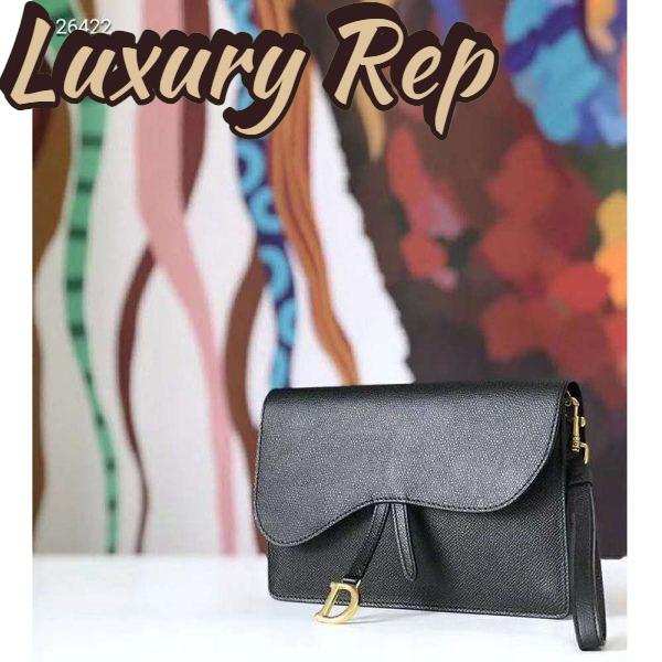 Replica Dior Women Saddle Pouch Large Wallet On Chain Clutch Black Grained Calfskin 4