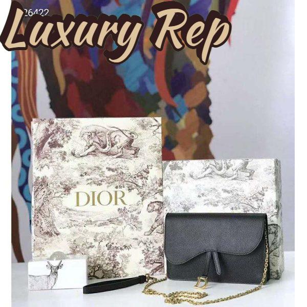 Replica Dior Women Saddle Pouch Large Wallet On Chain Clutch Black Grained Calfskin 5