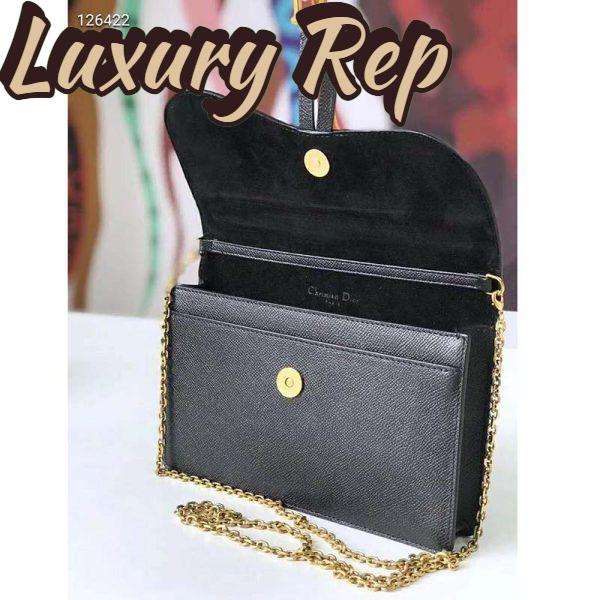 Replica Dior Women Saddle Pouch Large Wallet On Chain Clutch Black Grained Calfskin 9