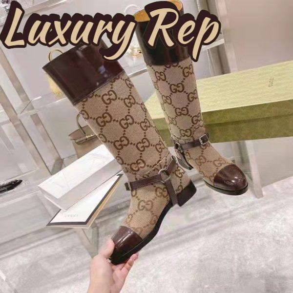 Replica Gucci Women Knee-High Boot Harness Beige Ebony Maxi GG Canvas Interlocking G 7
