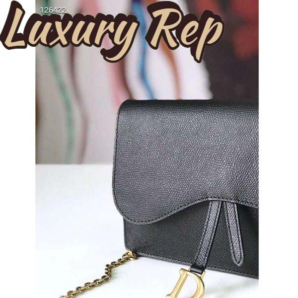Replica Dior Women Saddle Pouch Large Wallet On Chain Clutch Black Grained Calfskin 11