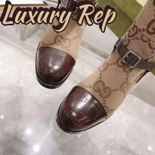 Replica Gucci Women Knee-High Boot Harness Beige Ebony Maxi GG Canvas Interlocking G 8