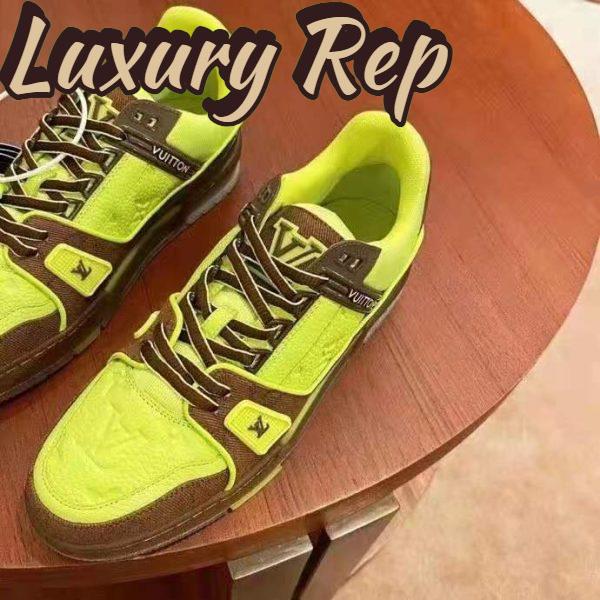 Replica Louis Vuitton LV Unisex LV Trainer Sneaker Yellow Monogram-Embossed Nubuck Calf Leather 8