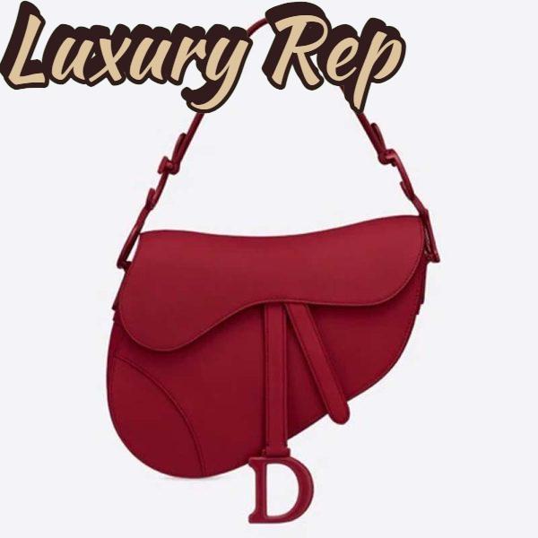 Replica Dior Women Saddle Bag in Cherry Red Ultramatte Calfskin