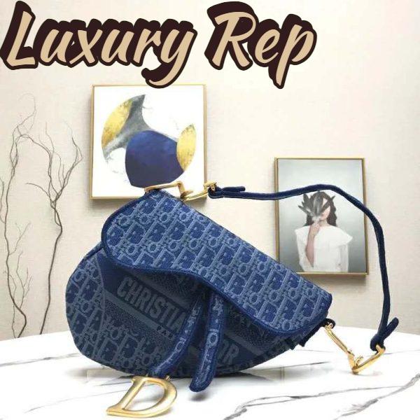 Replica Dior Women Saddle Bag Denim Blue Dior Oblique-Embroidered Canvas 4