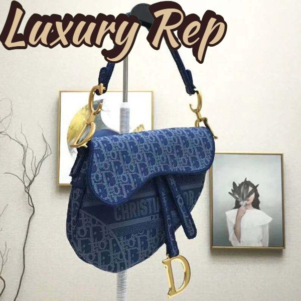 Replica Dior Women Saddle Bag Denim Blue Dior Oblique-Embroidered Canvas 5