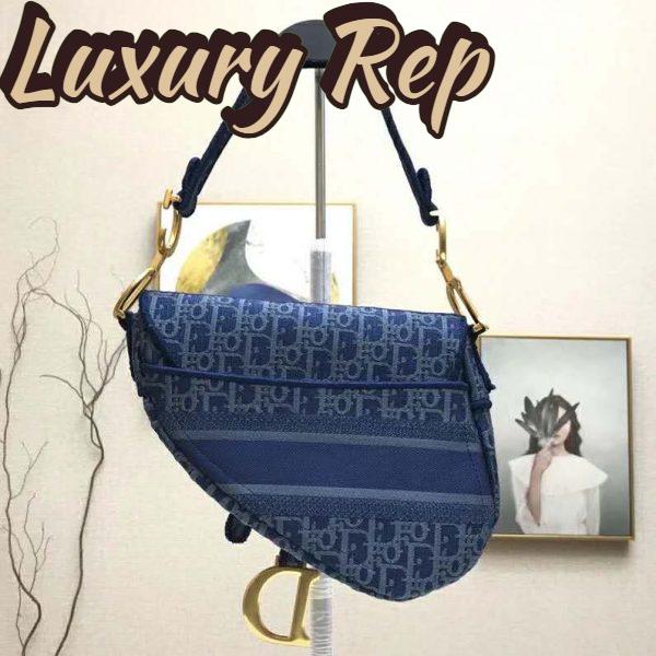 Replica Dior Women Saddle Bag Denim Blue Dior Oblique-Embroidered Canvas 6