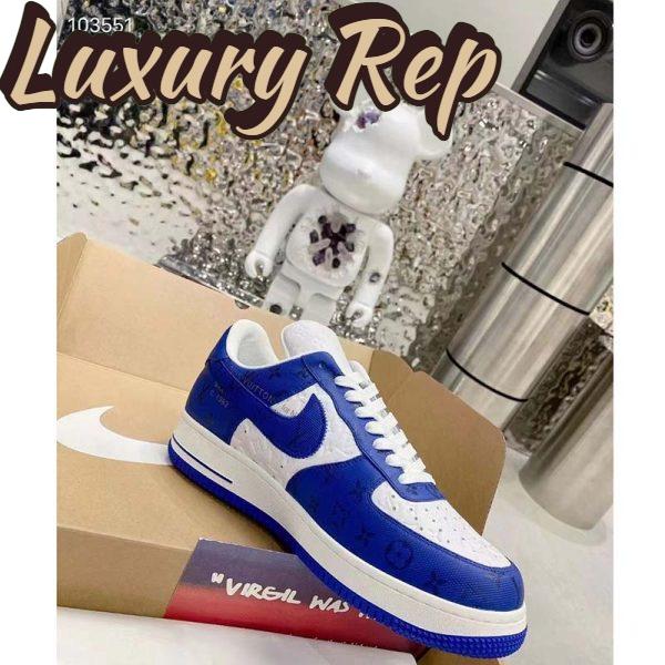 Replica Louis Vuitton LV Unisex Nike Air Force 1 Sneaker Blue Monogram Embossed Calf Leather 2