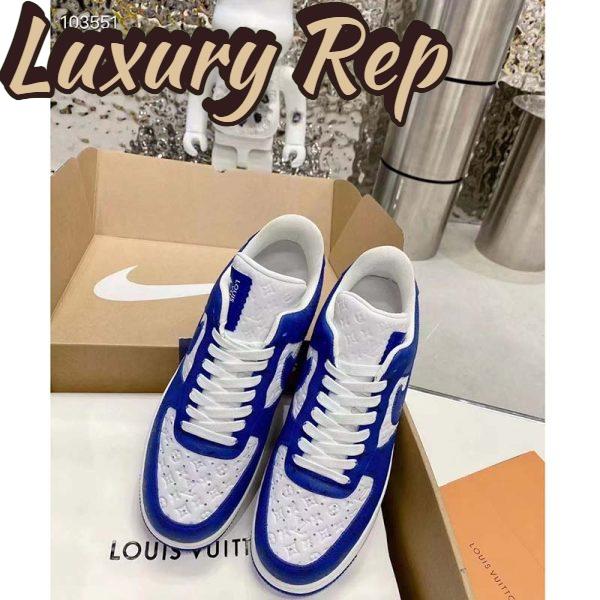 Replica Louis Vuitton LV Unisex Nike Air Force 1 Sneaker Blue Monogram Embossed Calf Leather 3