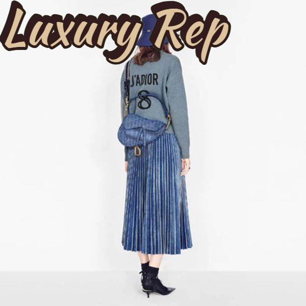 Replica Dior Women Saddle Bag Denim Blue Dior Oblique-Embroidered Canvas 9