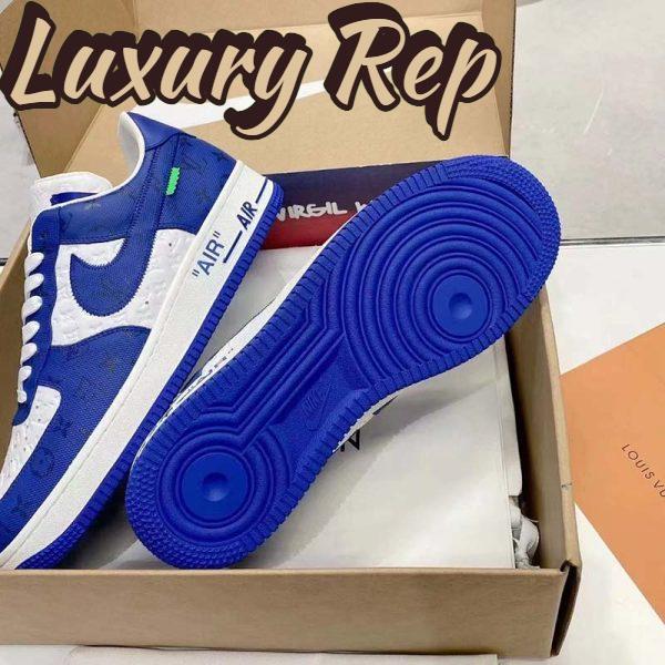 Replica Louis Vuitton LV Unisex Nike Air Force 1 Sneaker Blue Monogram Embossed Calf Leather 7