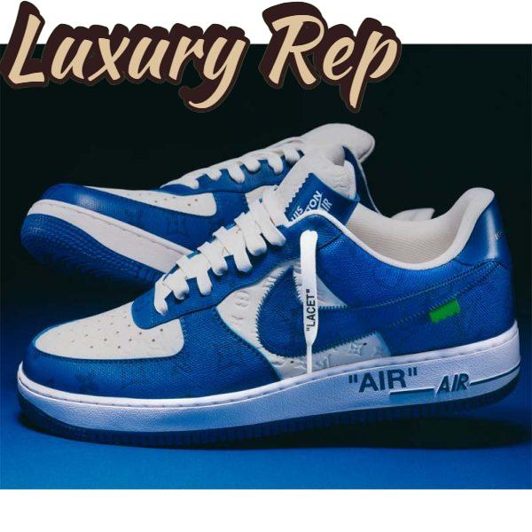Replica Louis Vuitton LV Unisex Nike Air Force 1 Sneaker Blue Monogram Embossed Calf Leather 10