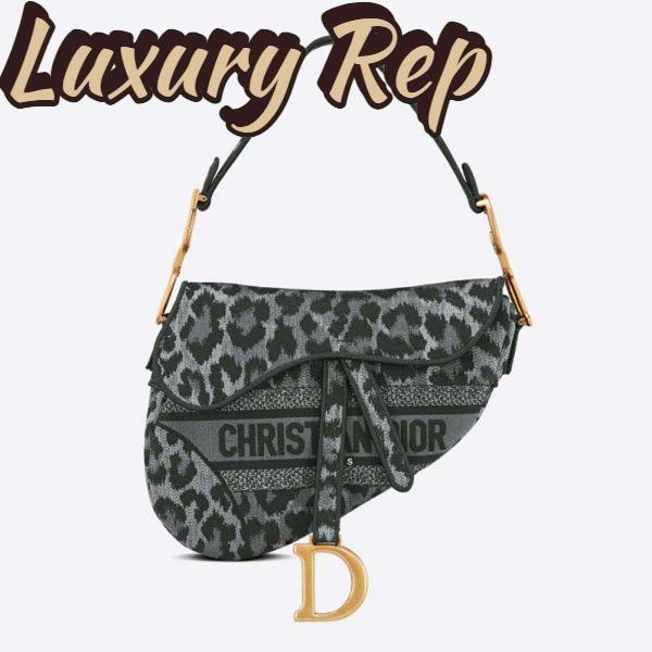 Replica Dior Women Saddle Bag Gray Mizza Embroidery