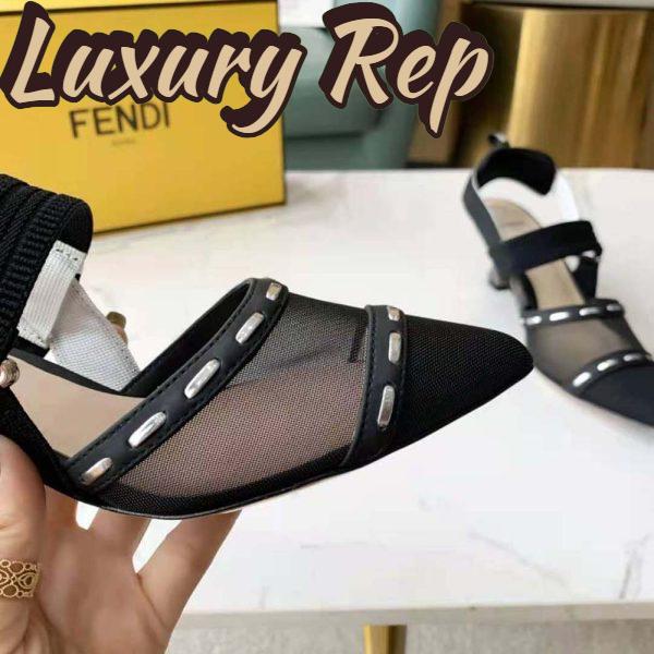Replica Fendi Women Colibri Black Mesh Medium-Heel Slingbacks with Metal Stitches 9