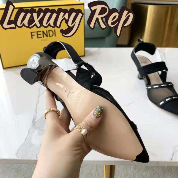 Replica Fendi Women Colibri Black Mesh Medium-Heel Slingbacks with Metal Stitches 10