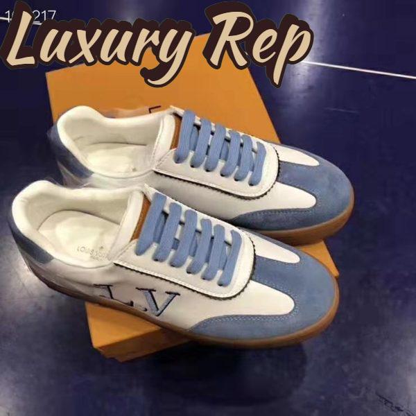 Replica Louis Vuitton LV Women LV Frontrow Sneaker in Calf Leather and Suede Calf Leather-Blue 5