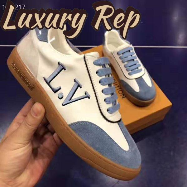 Replica Louis Vuitton LV Women LV Frontrow Sneaker in Calf Leather and Suede Calf Leather-Blue 8