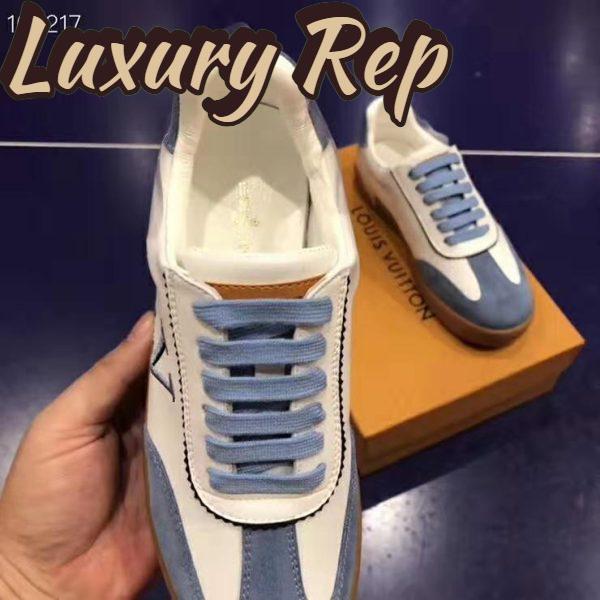 Replica Louis Vuitton LV Women LV Frontrow Sneaker in Calf Leather and Suede Calf Leather-Blue 9