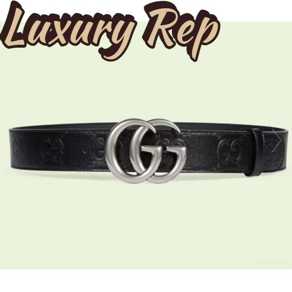 Replica Gucci GG Unisex GG Marmont Embossed Leather Belt Double G Buckle 4 Cm Width
