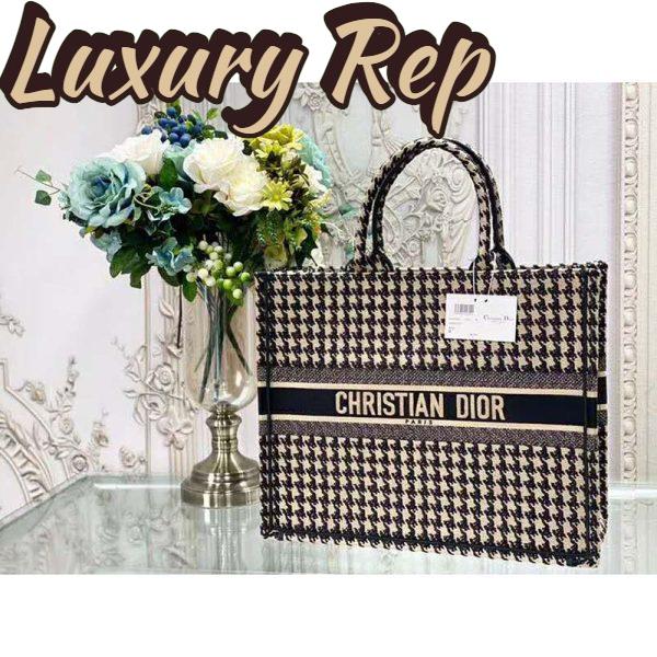 Replica Dior Women Dior Book Tote Black and Beige Houndstooth Embroidery 3