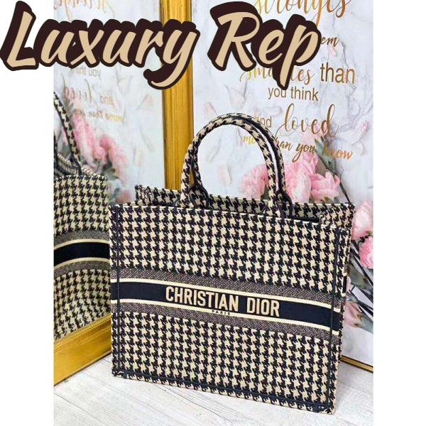 Replica Dior Women Dior Book Tote Black and Beige Houndstooth Embroidery 5