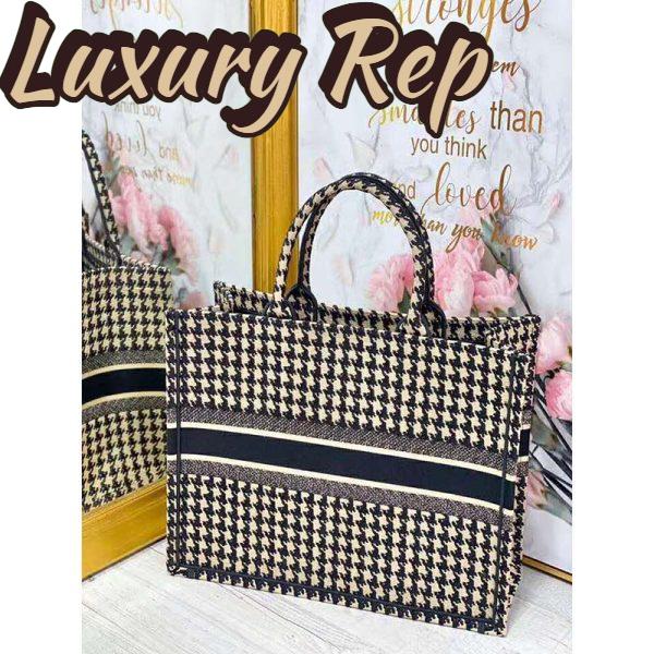 Replica Dior Women Dior Book Tote Black and Beige Houndstooth Embroidery 6