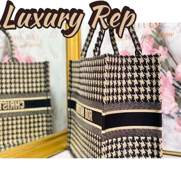Replica Dior Women Dior Book Tote Black and Beige Houndstooth Embroidery 7