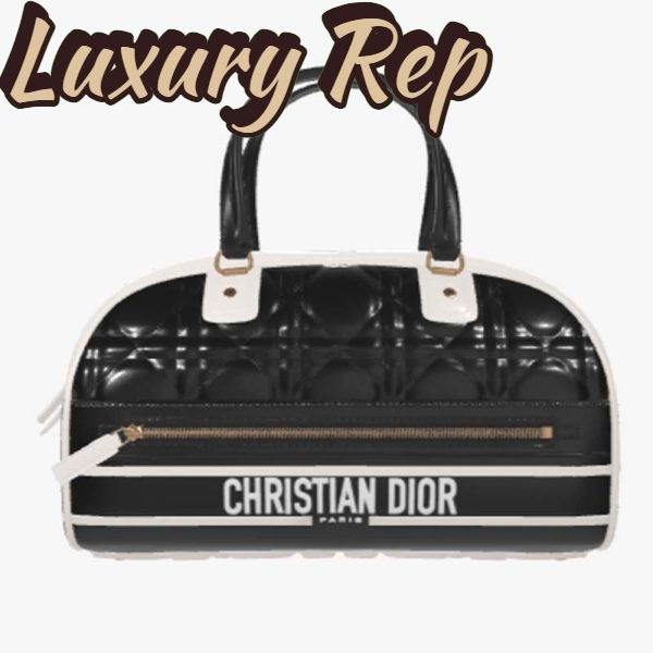 Replica Dior Women Medium Vibe Zip Bowling Bag Black White Padded Macrocannage Calfskin