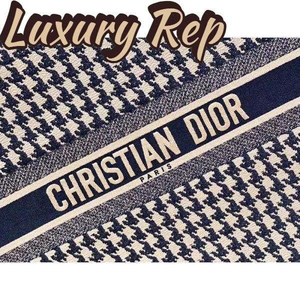Replica Dior Women Dior Book Tote Black and Beige Houndstooth Embroidery 12