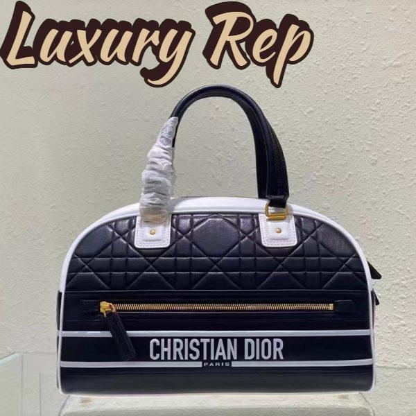 Replica Dior Women Medium Vibe Zip Bowling Bag Black White Padded Macrocannage Calfskin 3
