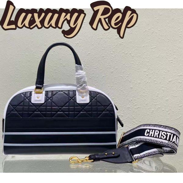 Replica Dior Women Medium Vibe Zip Bowling Bag Black White Padded Macrocannage Calfskin 4