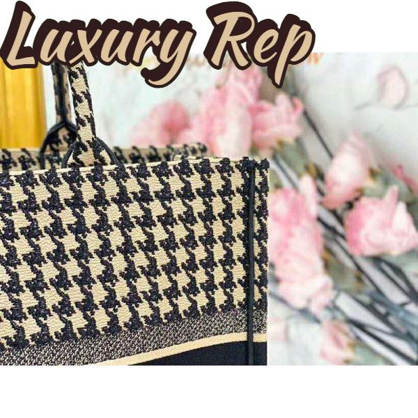 Replica Dior Women Dior Book Tote Black and Beige Houndstooth Embroidery 14