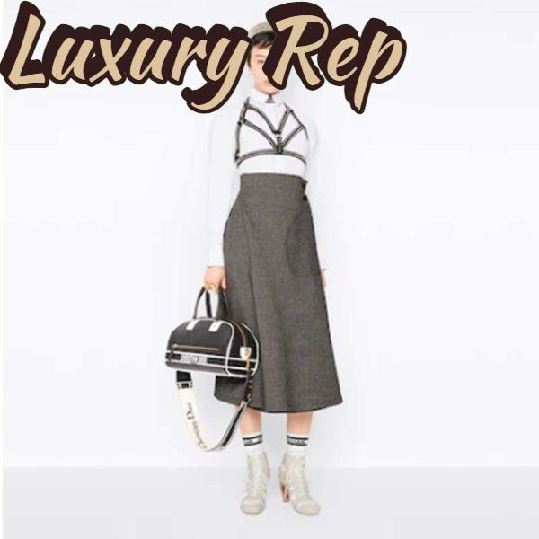 Replica Dior Women Medium Vibe Zip Bowling Bag Black White Padded Macrocannage Calfskin 12