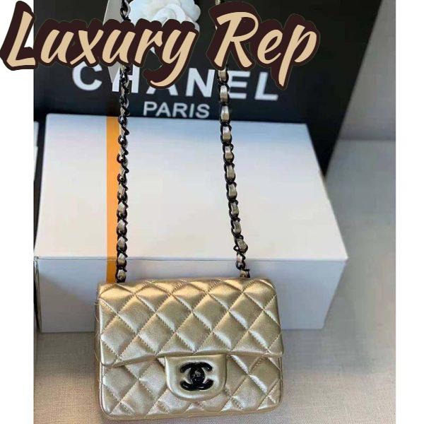 Replica Chanel Women Classic Handbag Metallic Lambskin Black Metal Gold 3