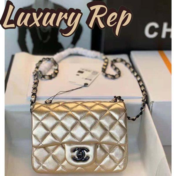 Replica Chanel Women Classic Handbag Metallic Lambskin Black Metal Gold 4