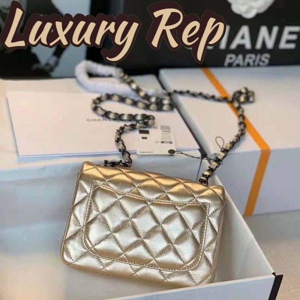 Replica Chanel Women Classic Handbag Metallic Lambskin Black Metal Gold 5
