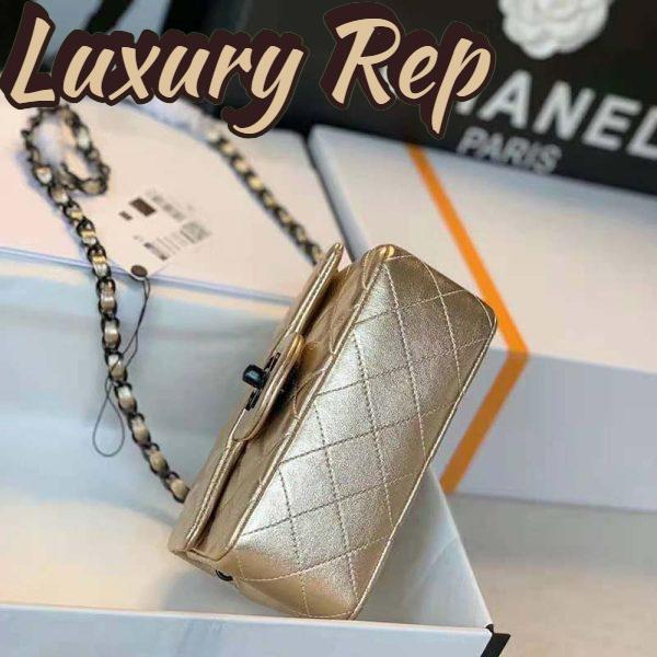 Replica Chanel Women Classic Handbag Metallic Lambskin Black Metal Gold 7