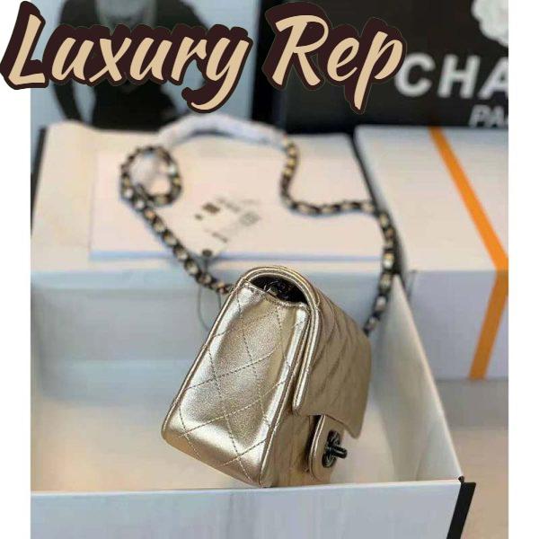 Replica Chanel Women Classic Handbag Metallic Lambskin Black Metal Gold 8