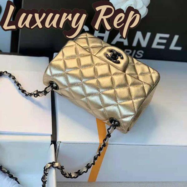 Replica Chanel Women Classic Handbag Metallic Lambskin Black Metal Gold 9