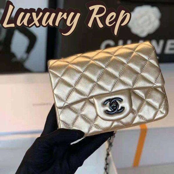 Replica Chanel Women Classic Handbag Metallic Lambskin Black Metal Gold 10