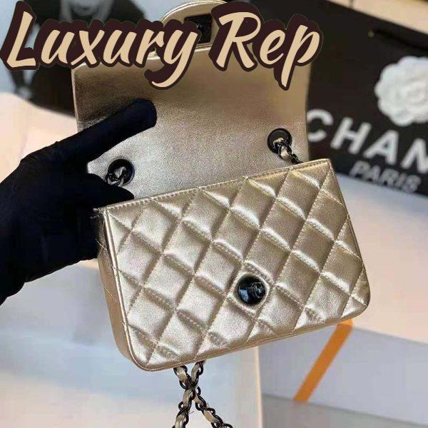 Replica Chanel Women Classic Handbag Metallic Lambskin Black Metal Gold 11